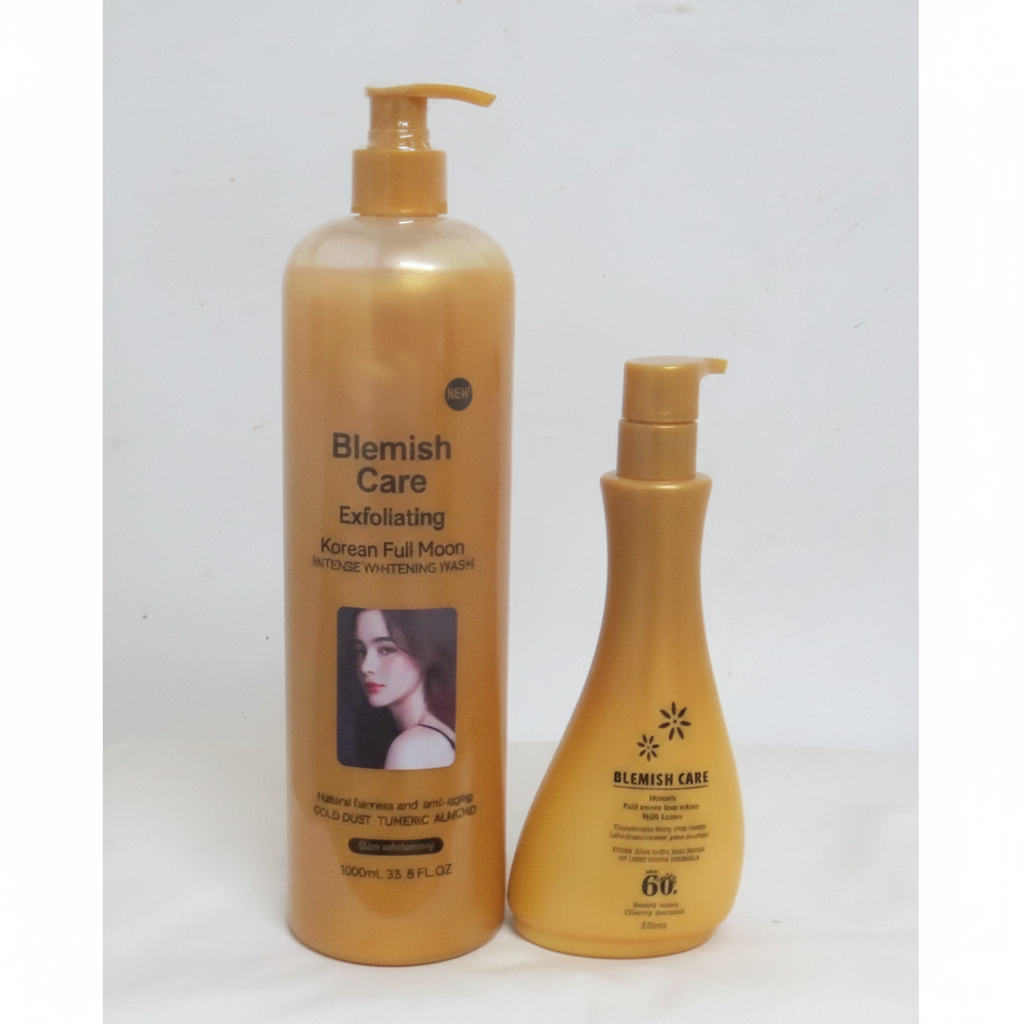 Blemish Care Korean Full Moon Whitening Exfoliating Body Wash & Body Lotion for Intense Skin Brightening
