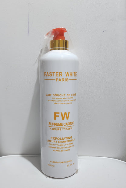 Faster White Paris Supreme Carrot Exfoliating Luxury Shower Gel Milk 1000ml Multi-Vitamin Lightening Formula