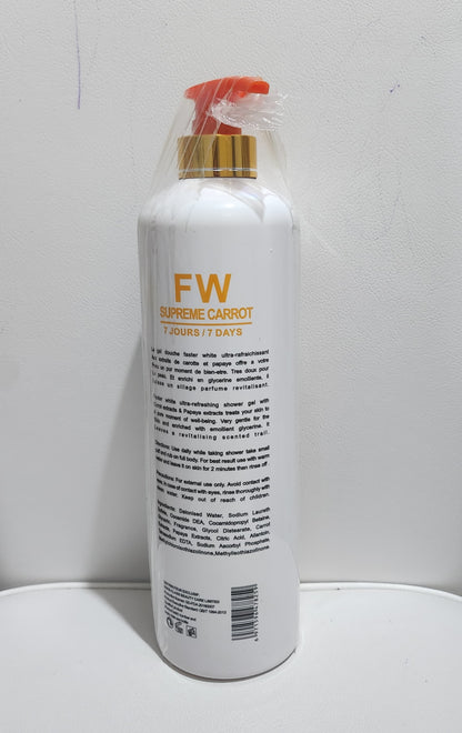 Faster White Paris Supreme Carrot Exfoliating Luxury Shower Gel Milk 1000ml Multi-Vitamin Lightening Formula