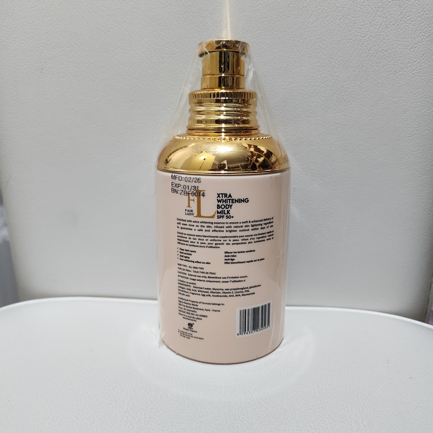 Fair Lady Gold Xtra Whitening Body Milk with SPF50, Whitening Lotion for Radiant Skin Care, 400ml Moisturizers