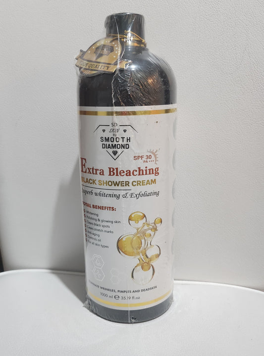 Smooth Diamond Extra Bleaching Black Shower Cream, SPF 30, Whitening & Exfoliating Formula, 1000ml, Anti-Aging Benefits