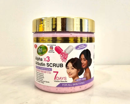 Veet Gold Alpha X3 Arbutin Face & Body Skin Scrub for All Skin Types 7 Days Visible Results Super Whitening