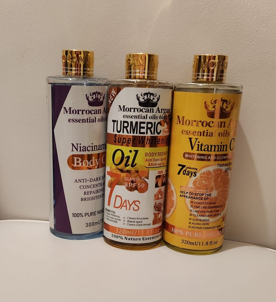 Moroccan Argan Essential Oils 6-in-1 In Different Variants ( Niacinamide, Vitamin C & Turmeric) Oil for Skin Care Body Care
