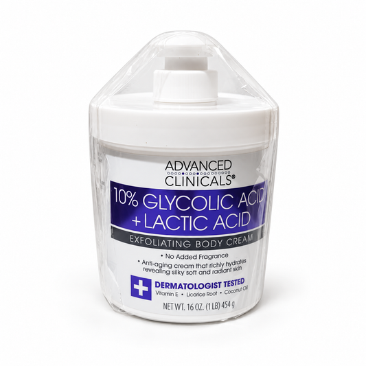 Advanced Clinicals 10% Glycolic Acid + Lactic Acid Body Cream 454g