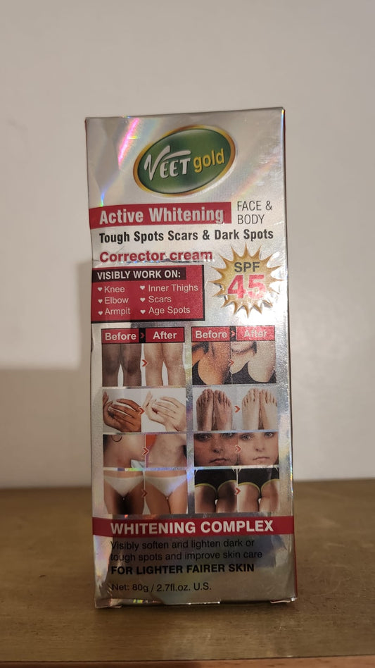 Veet Gold Active Whitening Face & Body Spot Corrector Cream SPF 45 for Tough Spots Scars & Dark Spots