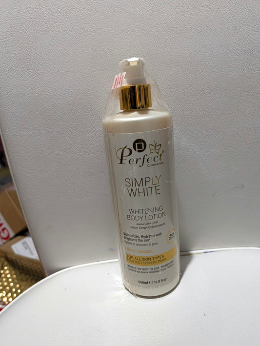 Perfect Cosmetics Simply White Whitening Body Lotion for All Skin Types 500ml Moisturizes Hydrates and Brightens the Skin