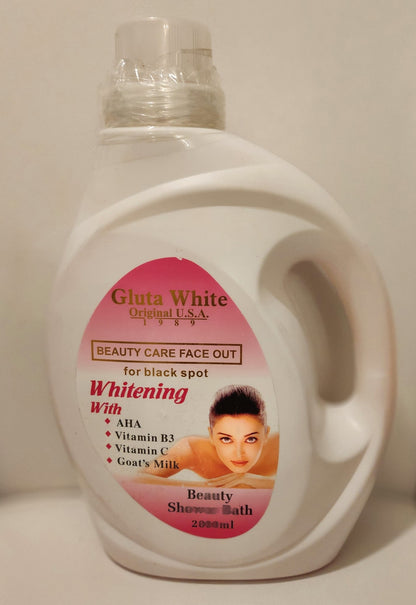 Gluta White Original Beauty Shower Bath for Black Spot & Whitening 2000ml Face Out Use with AHA Vitamin B3 C & Goat's Milk