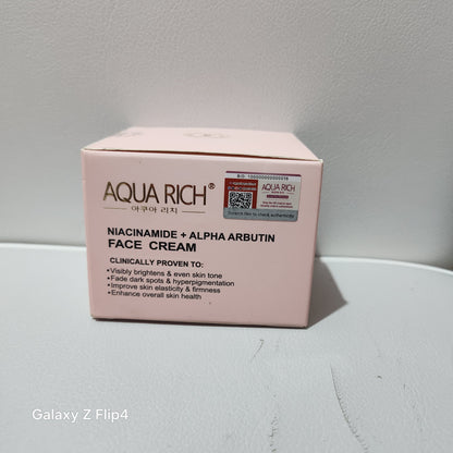 Aqua Rich Niacinamide + Alpha Arbutin Face Cream 100g Brightens Fades Dark Spots Anti-Aging Skincare Product