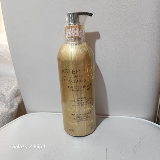 Faster White Paris Lait Éclaircissant Gold and Argan Body Milk 500ml Luxurious Golden Bottle for Radiant Skin Care Moisturizers Cosmetic