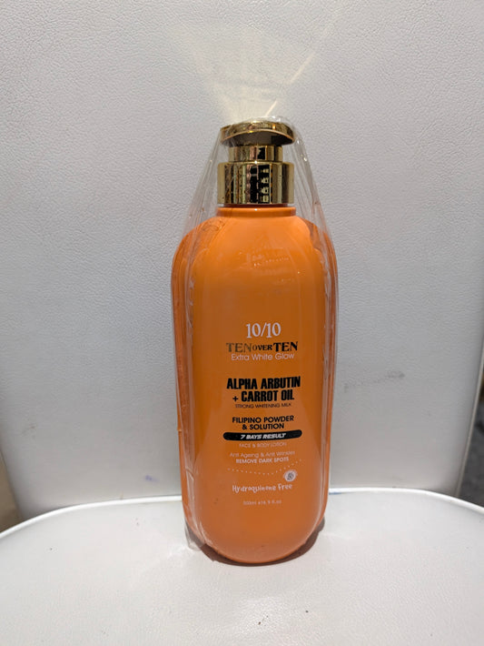 10/10 TEN/TEN Anti Stretch Mark Glutathione & Kojic Acid & Alpha Arbutin & Carrot Oil Body Lotion Hydrating Elixir 7 Days Result