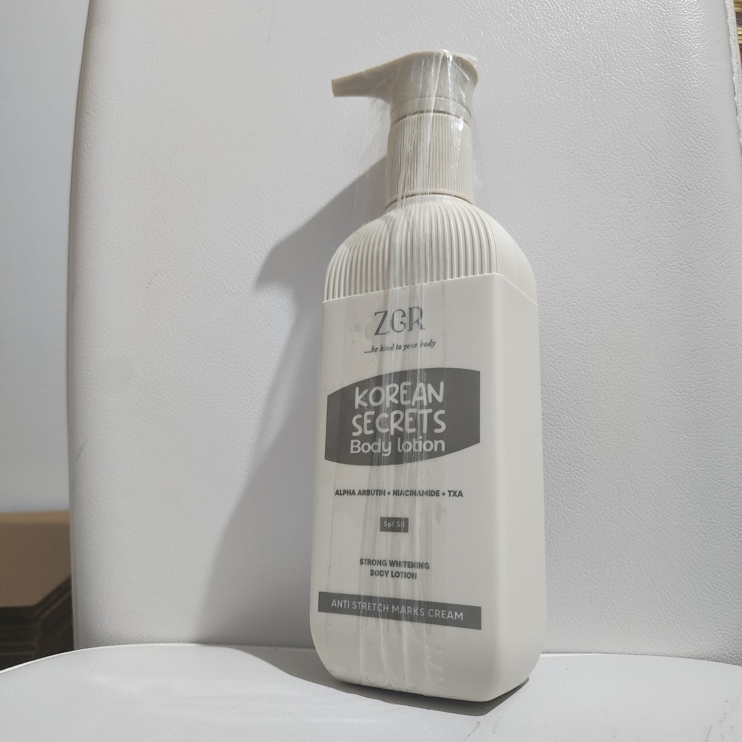 ZGR Korean Secrets Body Lotion - Alpha Arbutin Hacilamide Tea - Strong Whitening Anti Stretch Marks Cream